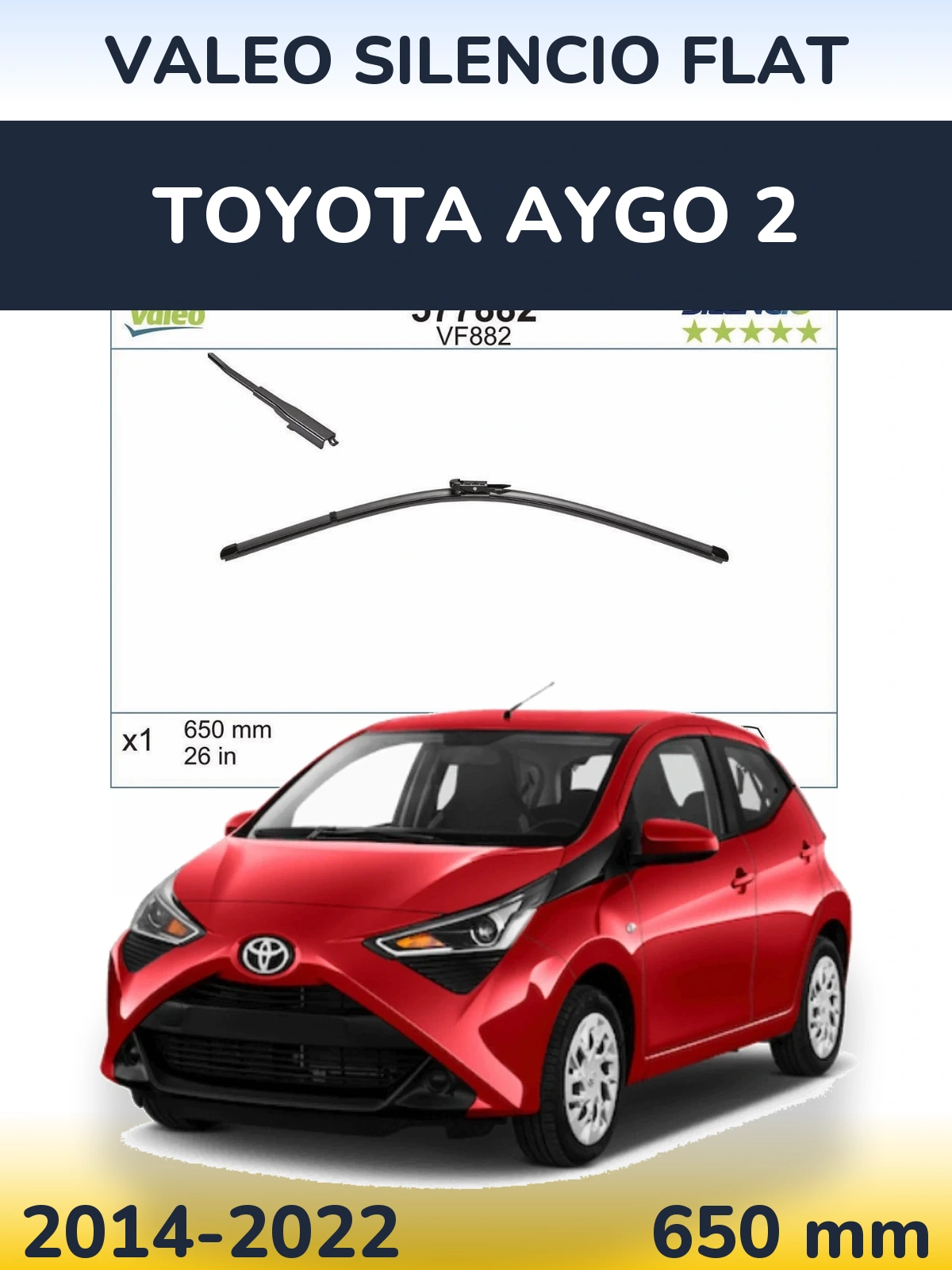 Передний дворник Valeo Silencio Flat 650 мм для Toyota Aygo 2 2014-2022