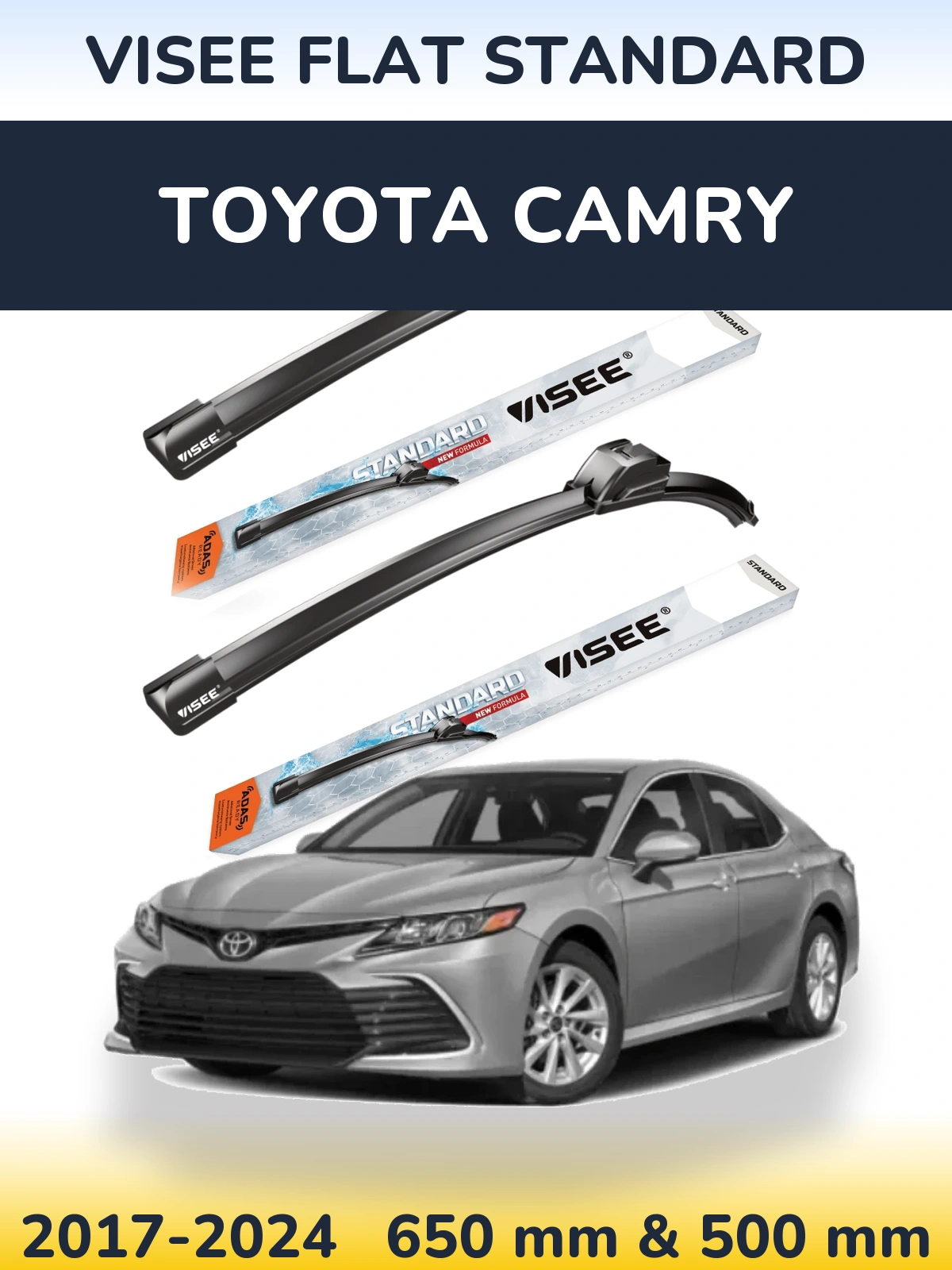 Комплект передних дворников VISEE FLAT STANDARD 650 & 500 мм для Toyota Camry 2017-2024