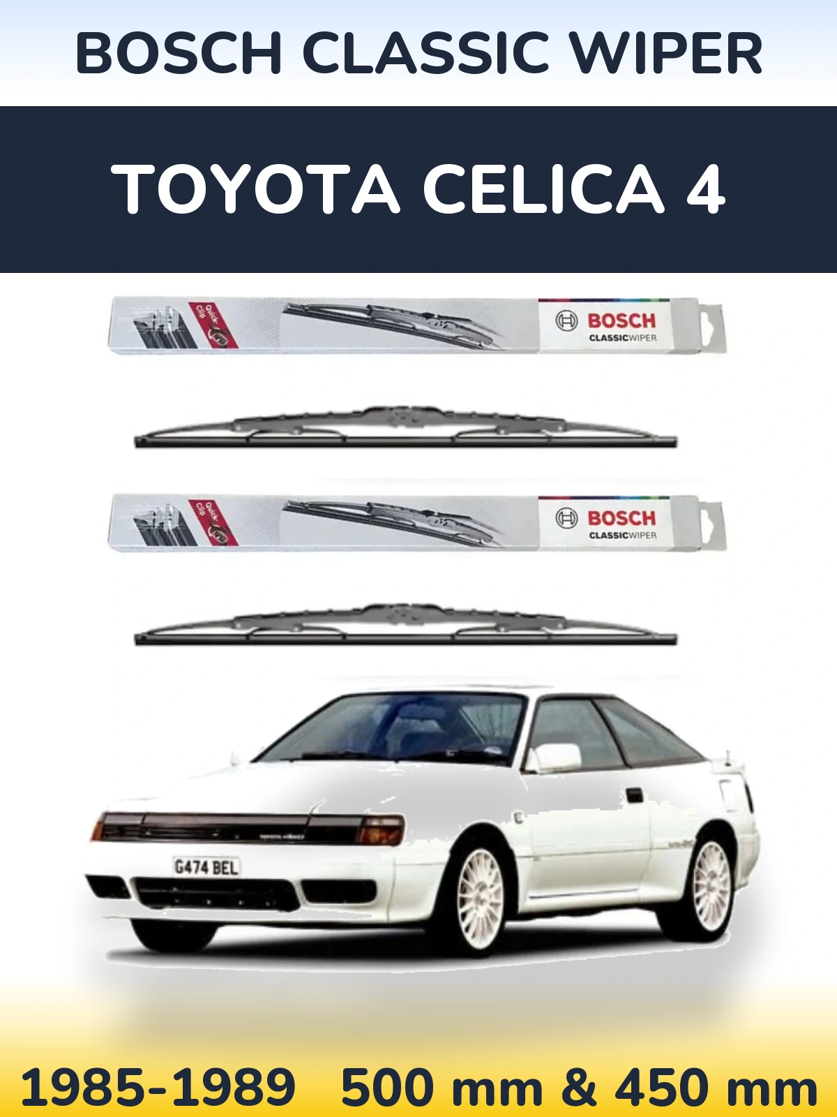 Комплект передних дворников BOSCH Classic Wiper 500 & 450 мм для Toyota Celica 4 1985-1989