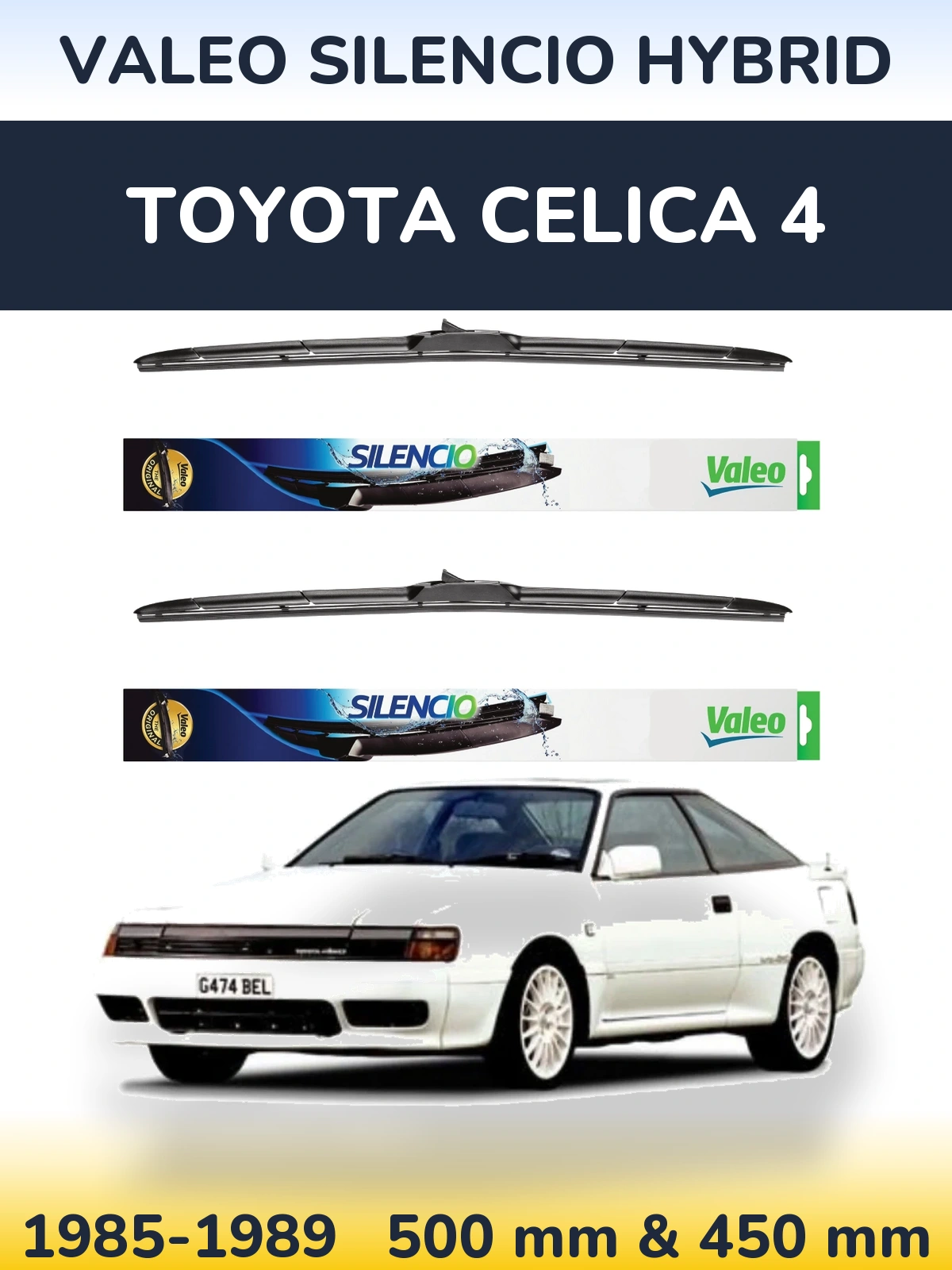 Комплект передніх щіток Valeo Silencio Hybrid 500 & 450 мм для Toyota Celica 4 1985-1989