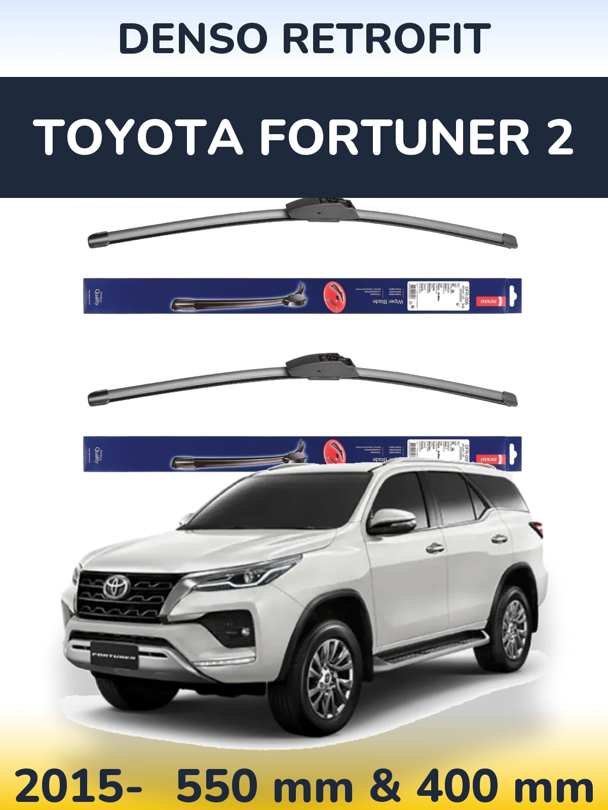 Front wiper blade set Denso Retrofit 550 & 400 mm for Toyota Fortuner 2 2015-2026