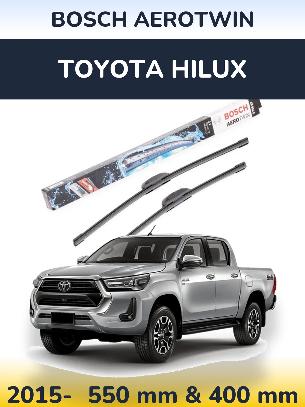 Комплект передніх щіток BOSCH AeroTwin 550 & 400 мм для Toyota Hilux 2015-2026