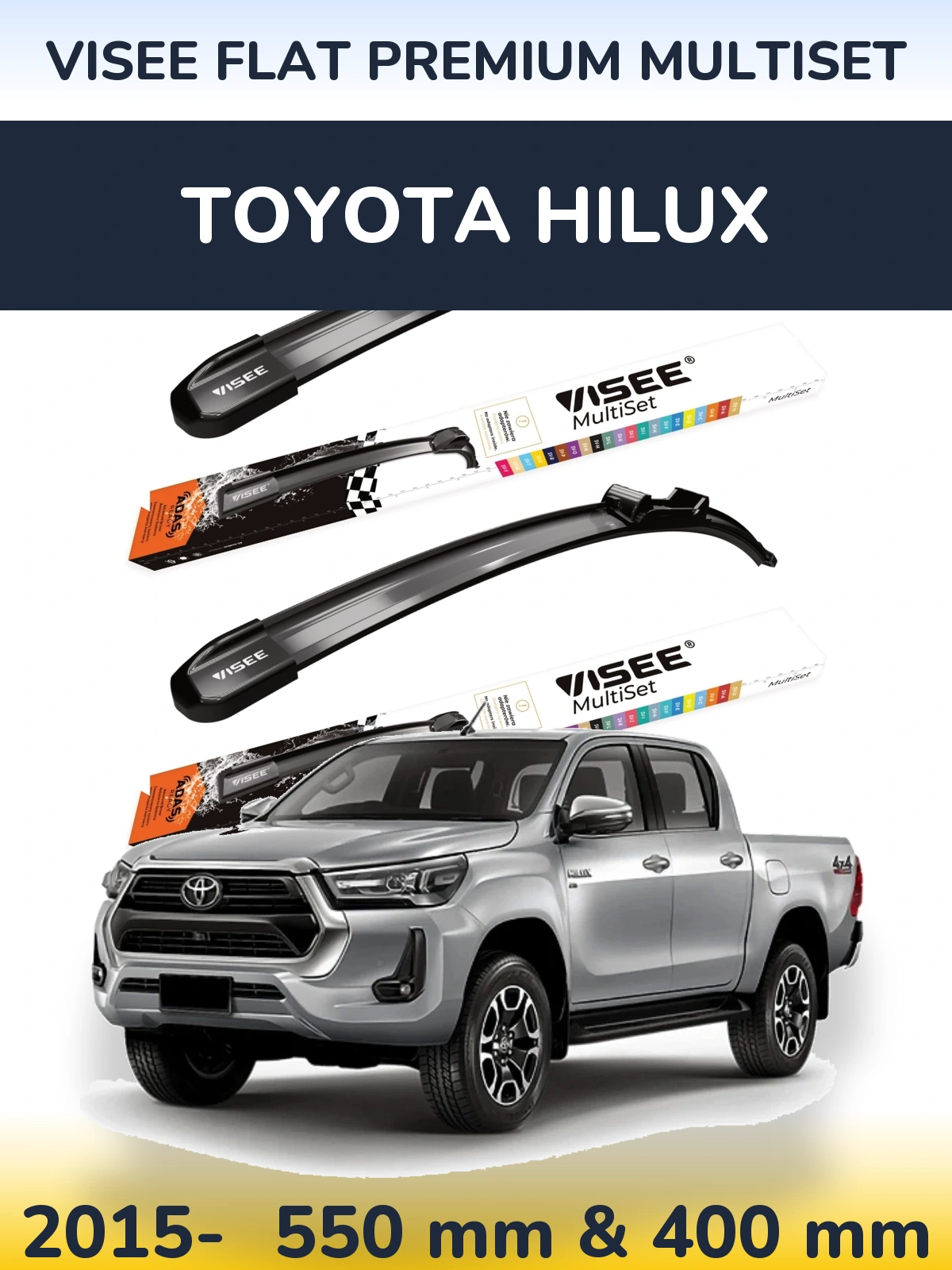 Front wiper blade set VISEE FLAT PREMIUM MultiSet 550 & 400 mm for Toyota Hilux 2015-2026