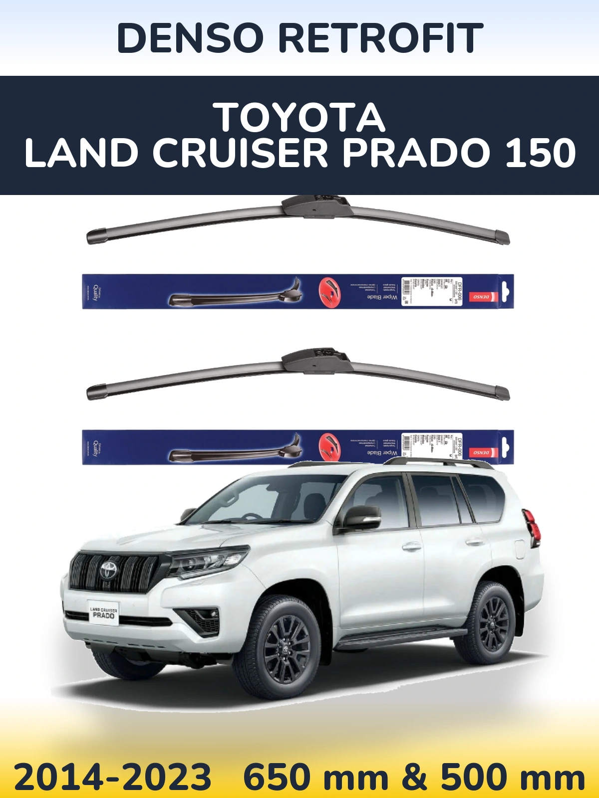 Front wiper blade set Denso Retrofit 650 & 500 mm for Toyota Land Cruiser Prado 150 2014-2023