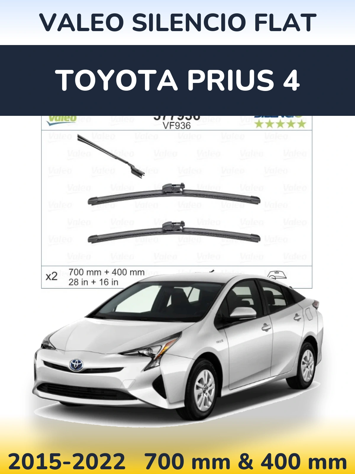 Комплект передніх щіток Valeo Silencio Flat 700 & 400 мм для Toyota Prius 4 2015-2022