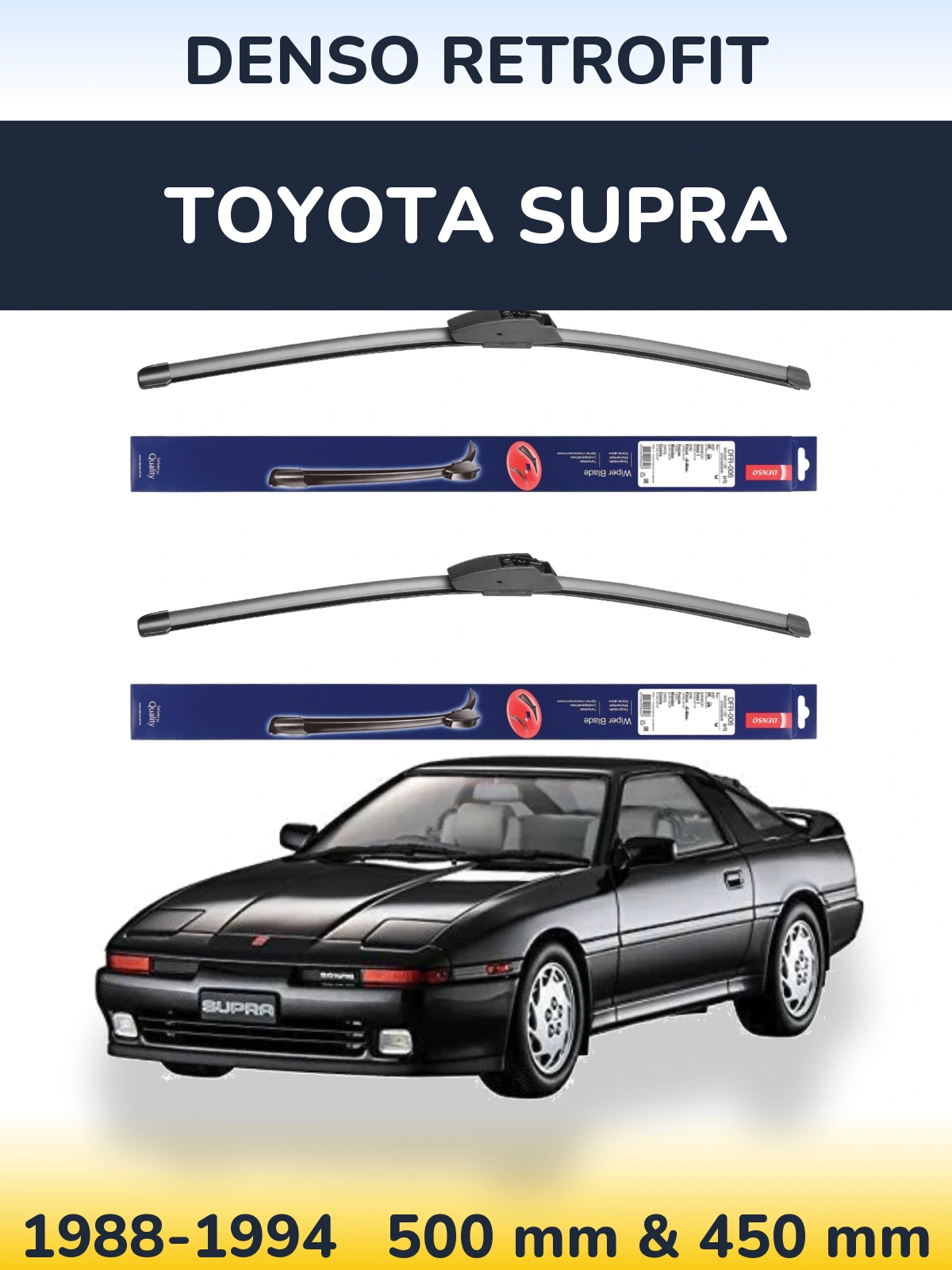 Front wiper blade set Denso Retrofit 500 & 450 mm for Toyota Supra 1988-1994