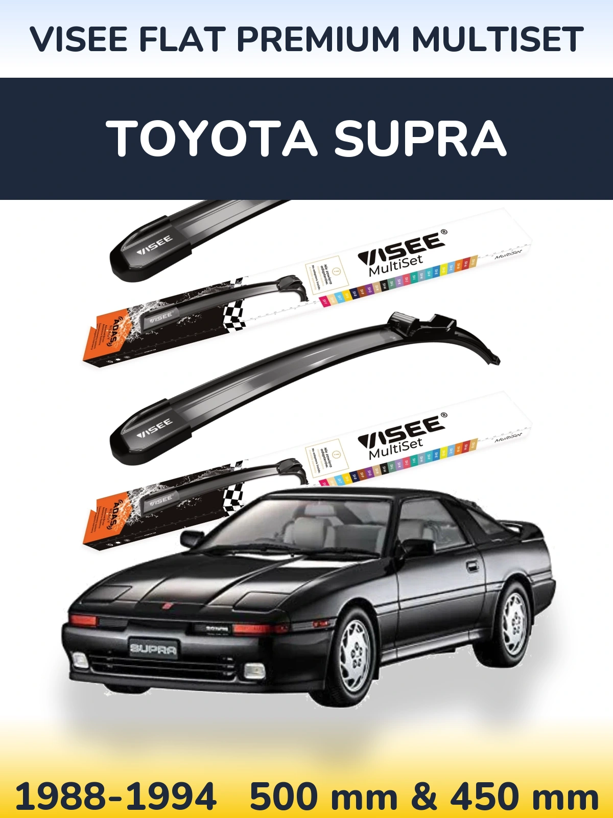 Front wiper blade set VISEE FLAT PREMIUM MultiSet 500 & 450 mm for Toyota Supra 1988-1994