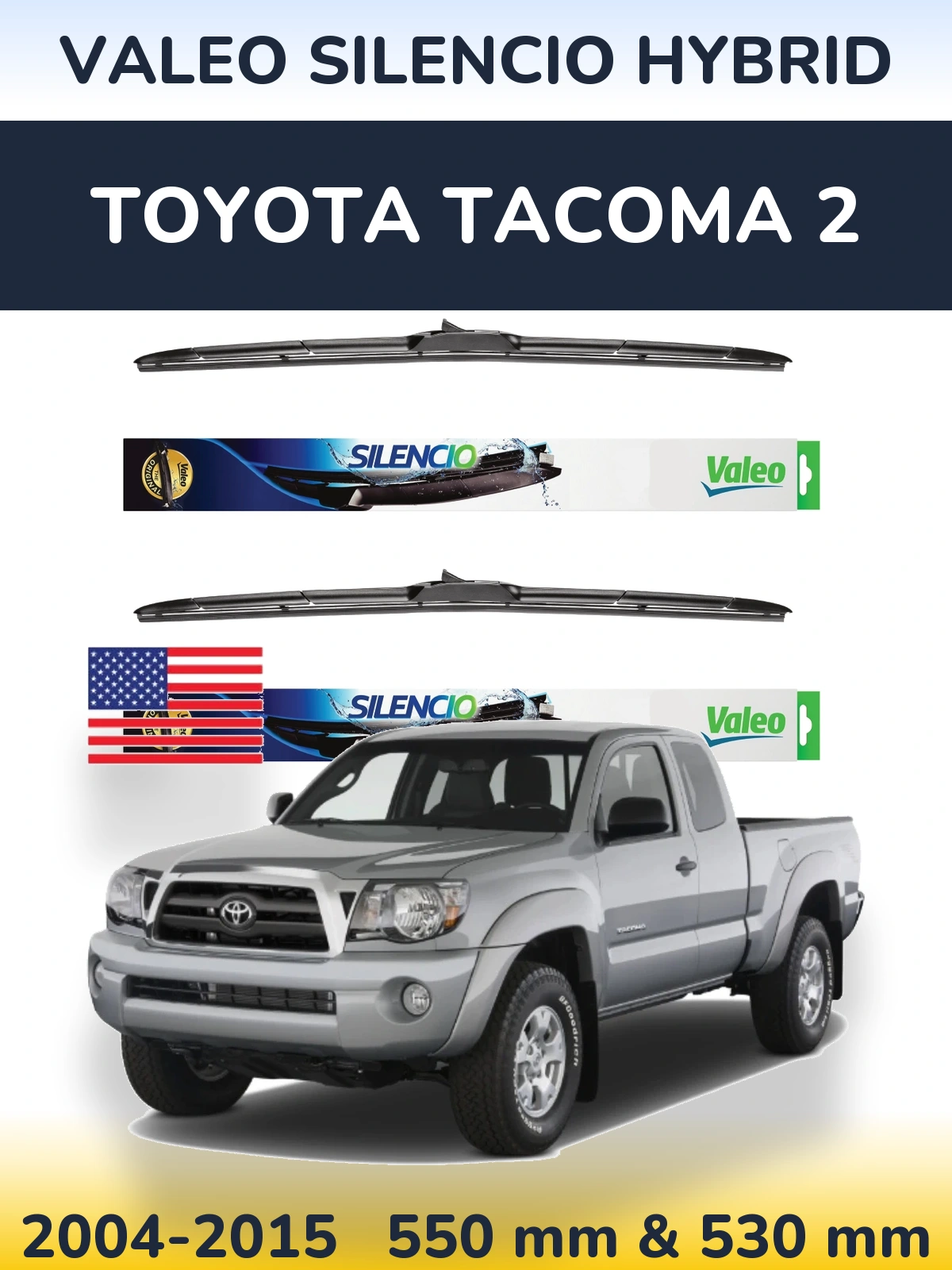 Front wiper blade set Valeo Silencio Hybrid 550 & 530 mm for Toyota Tacoma 2 2004-2015