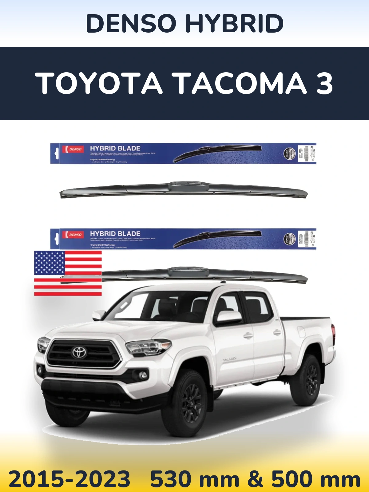 Front wiper blade set Denso Hybrid 530 & 500 mm for Toyota Tacoma 3 2015-2023