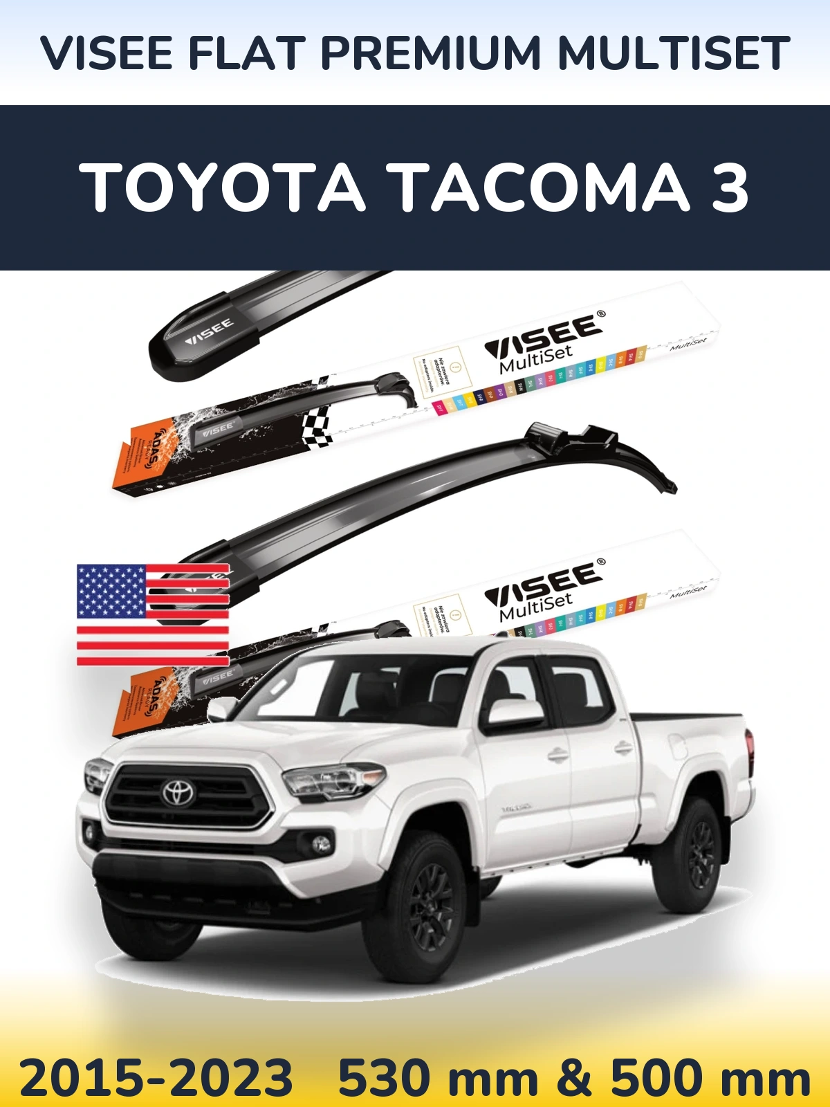 Front wiper blade set VISEE FLAT PREMIUM MultiSet 530 & 500 mm for Toyota Tacoma 3 2015-2023