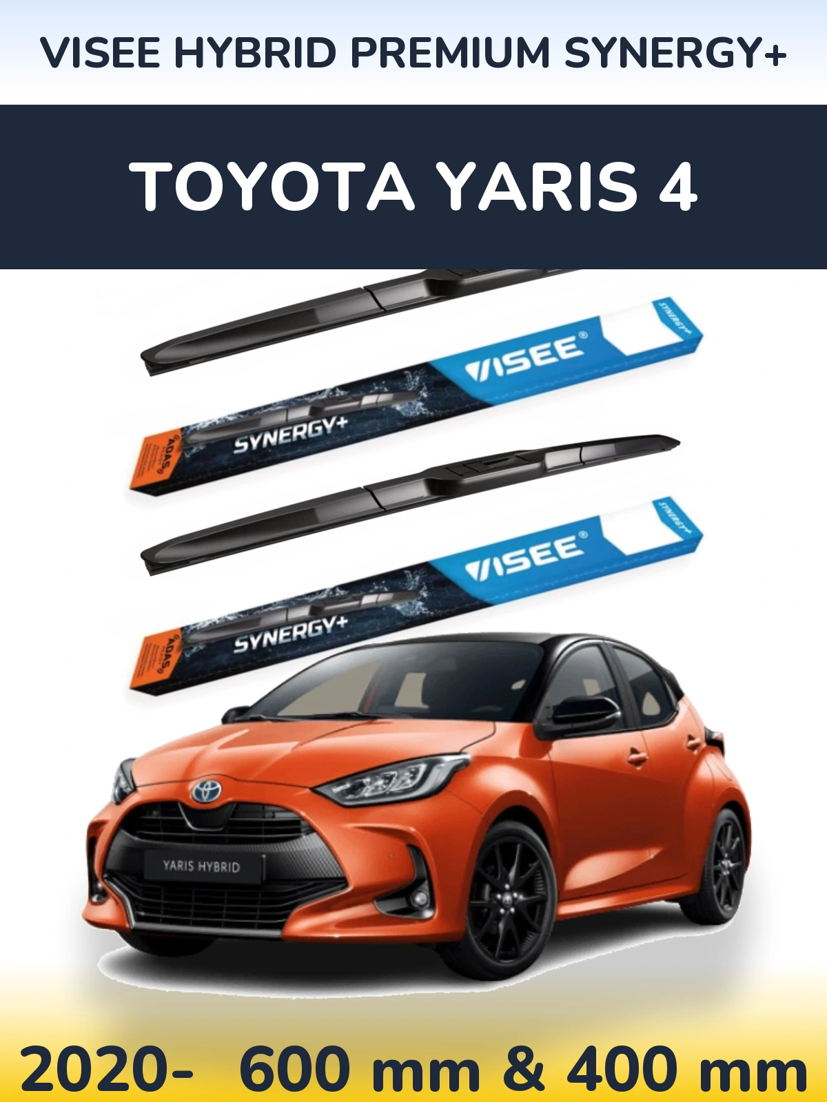 Комплект передних дворников VISEE HYBRID PREMIUM SYNERGY+ 600 & 400 мм для Toyota Yaris 4 2020-2026
