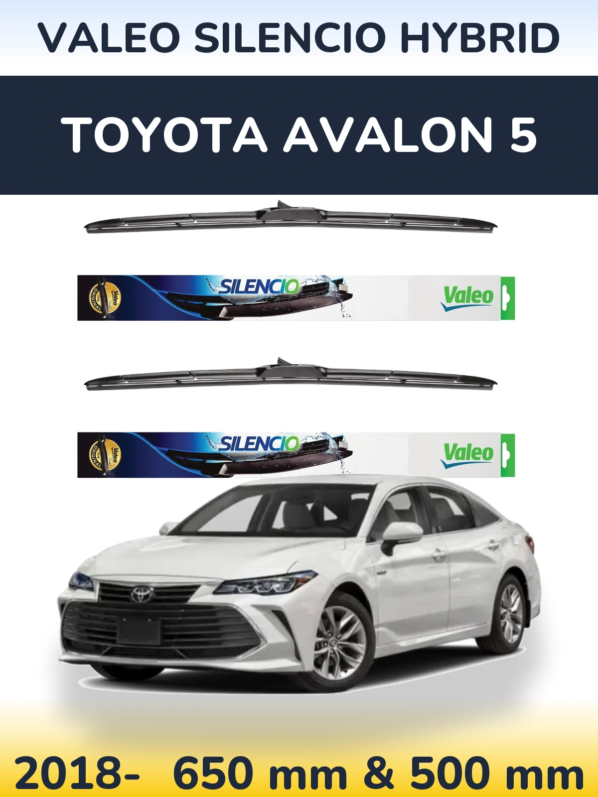 Комплект передних дворников Valeo Silencio Hybrid 650 & 500 мм для Toyota Avalon 5 2018-2026