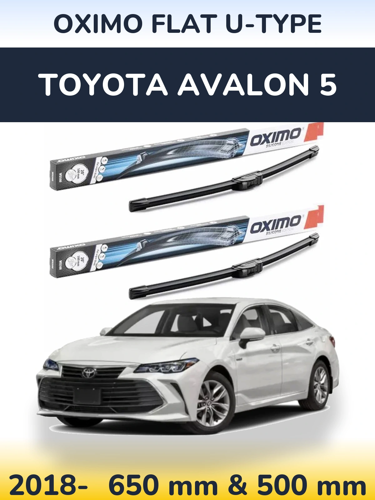 Комплект передних дворников Oximo Flat U-type 650 & 500 мм для Toyota Avalon 5 2018-2026