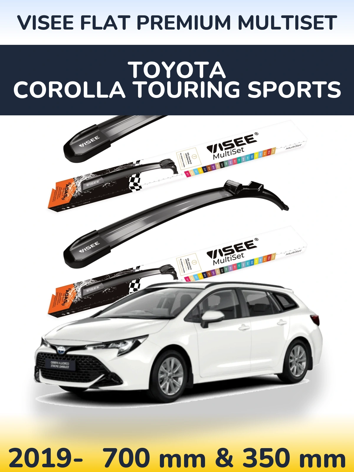 Front wiper blade set VISEE FLAT PREMIUM MultiSet 700 & 350 mm for Toyota Corolla Touring Sports 2019-2026