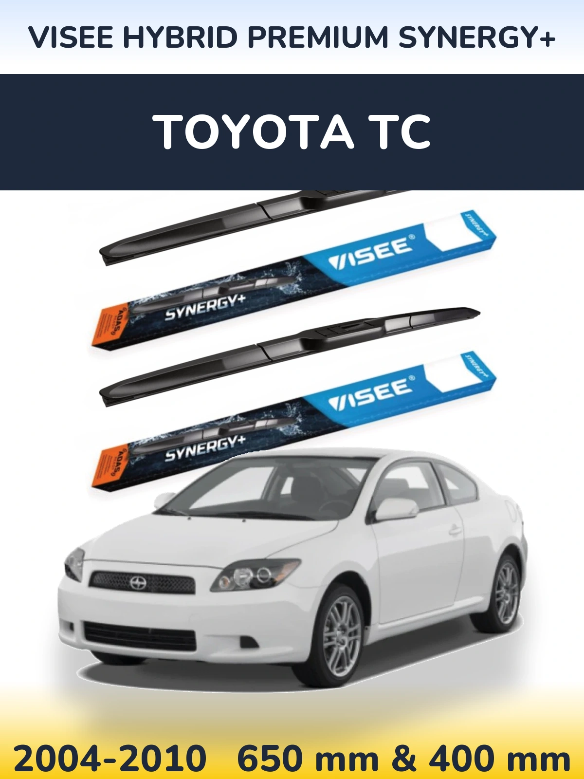 Front wiper blade set VISEE HYBRID PREMIUM SYNERGY+ 650 & 400 mm for Toyota tC 2004-2010