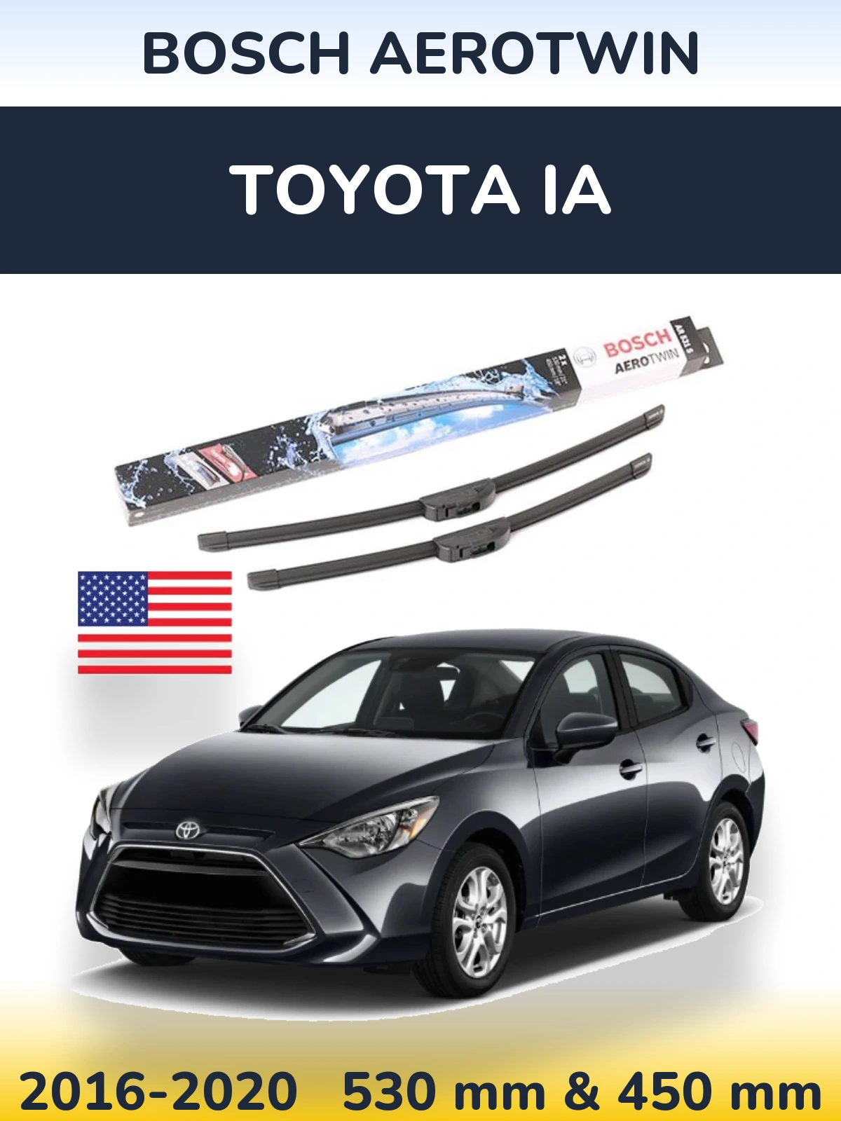 Front wiper blade set BOSCH AeroTwin 530 & 450 mm for Toyota iA 2016-2020
