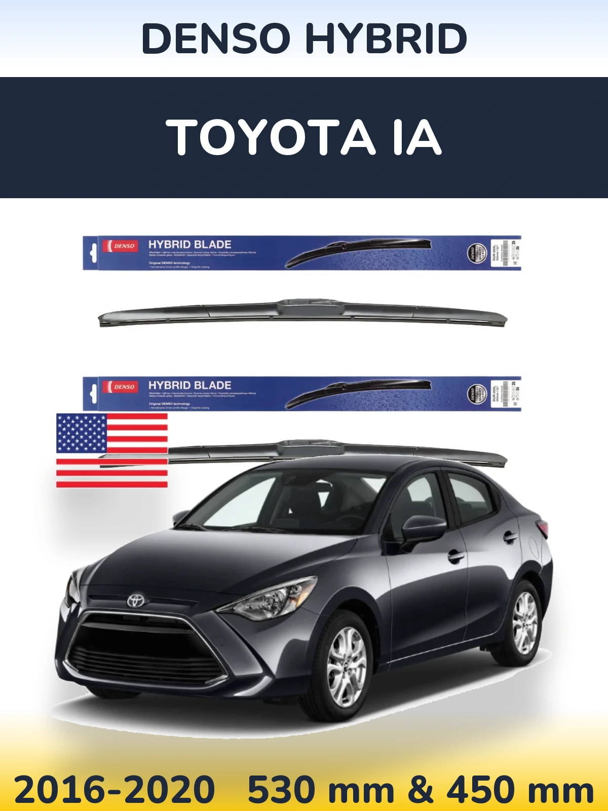 Комплект передних дворников Denso Hybrid 530 & 450 мм для Toyota iA 2016-2020