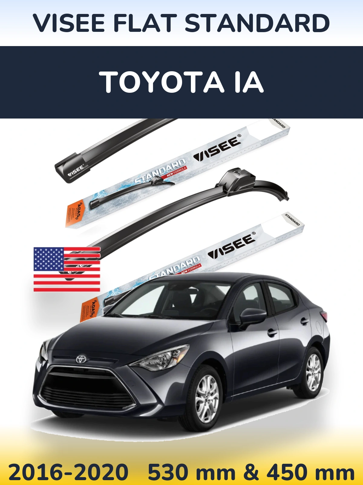 Комплект передних дворников VISEE FLAT STANDARD 530 & 450 мм для Toyota iA 2016-2020