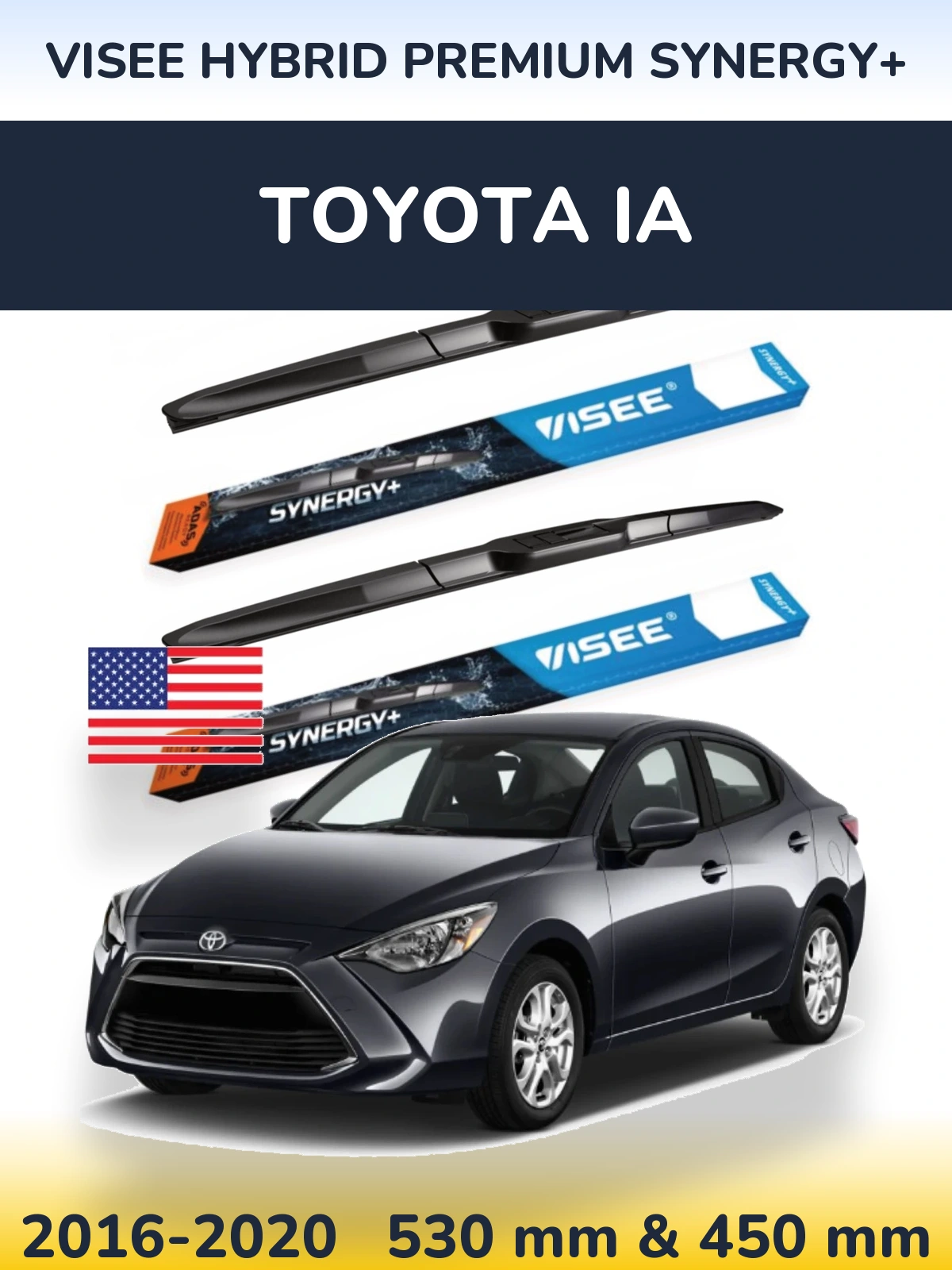 Front wiper blade set VISEE HYBRID PREMIUM SYNERGY+ 530 & 450 mm for Toyota iA 2016-2020