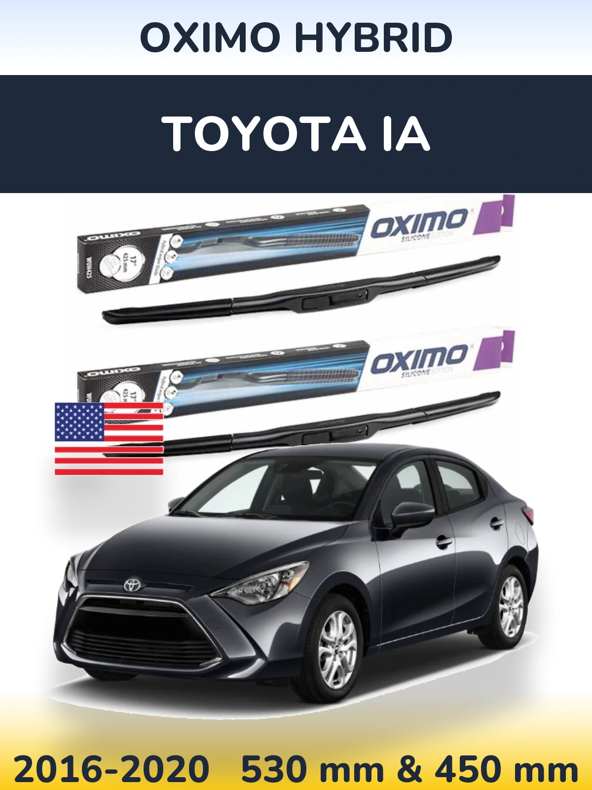 Комплект передніх щіток Oximo Hybrid 530 & 450 мм для Toyota iA 2016-2020
