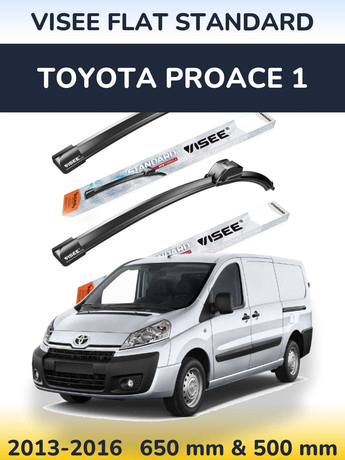 Front wiper blade set VISEE FLAT STANDARD 650 & 500 mm for Toyota ProAce 1 2013-2016