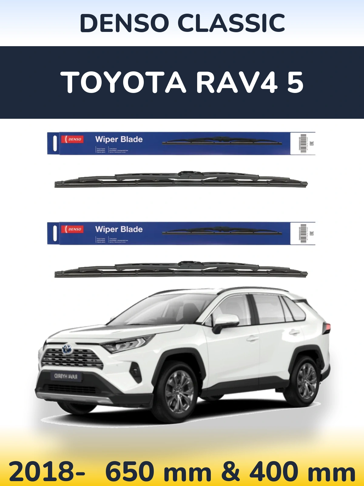 Front wiper blade set Denso Classic 650 & 400 mm for Toyota RAV4 5 2018-2026