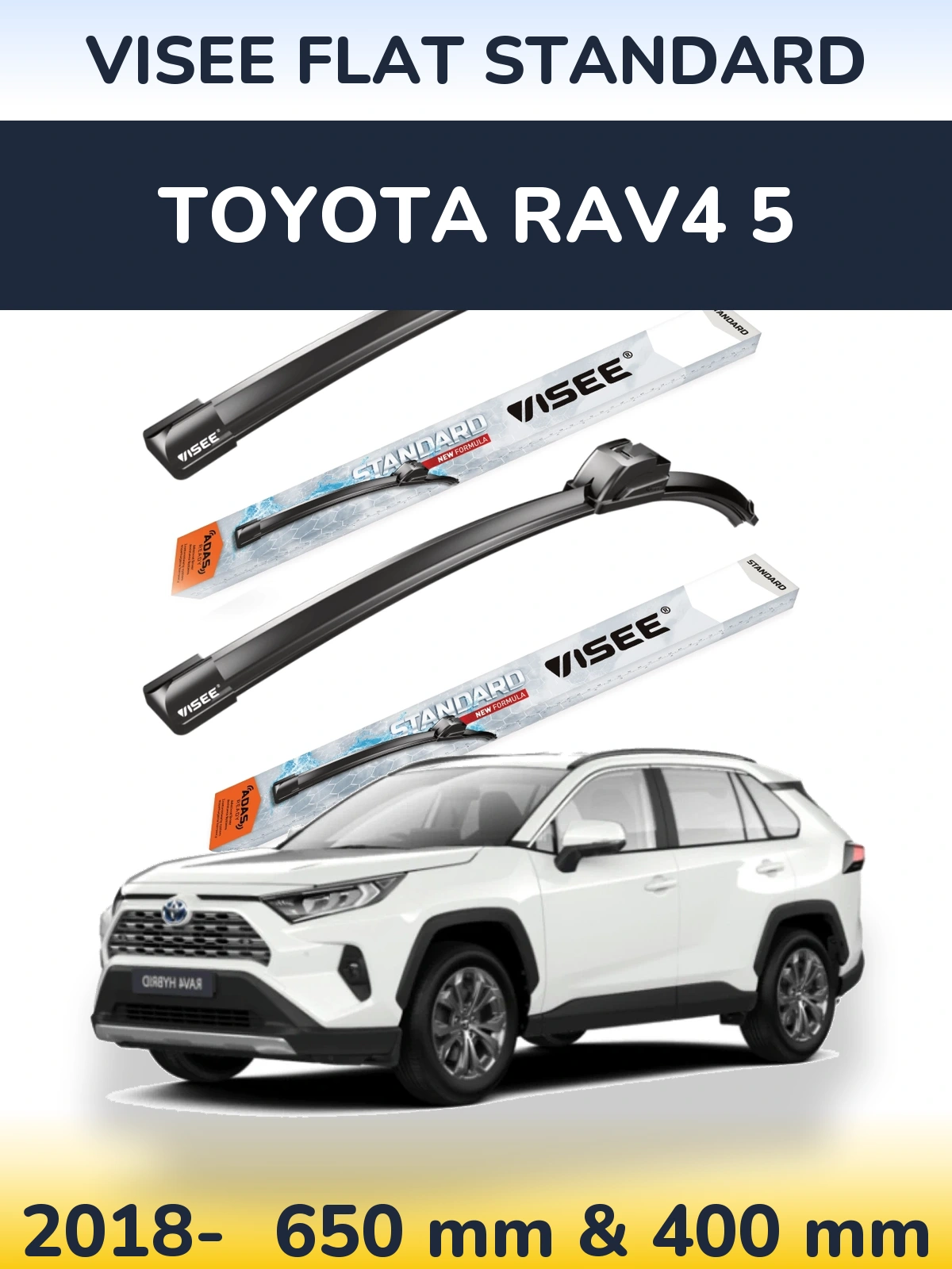 Комплект передних дворников VISEE FLAT STANDARD 650 & 400 мм для Toyota RAV4 5 2018-2026