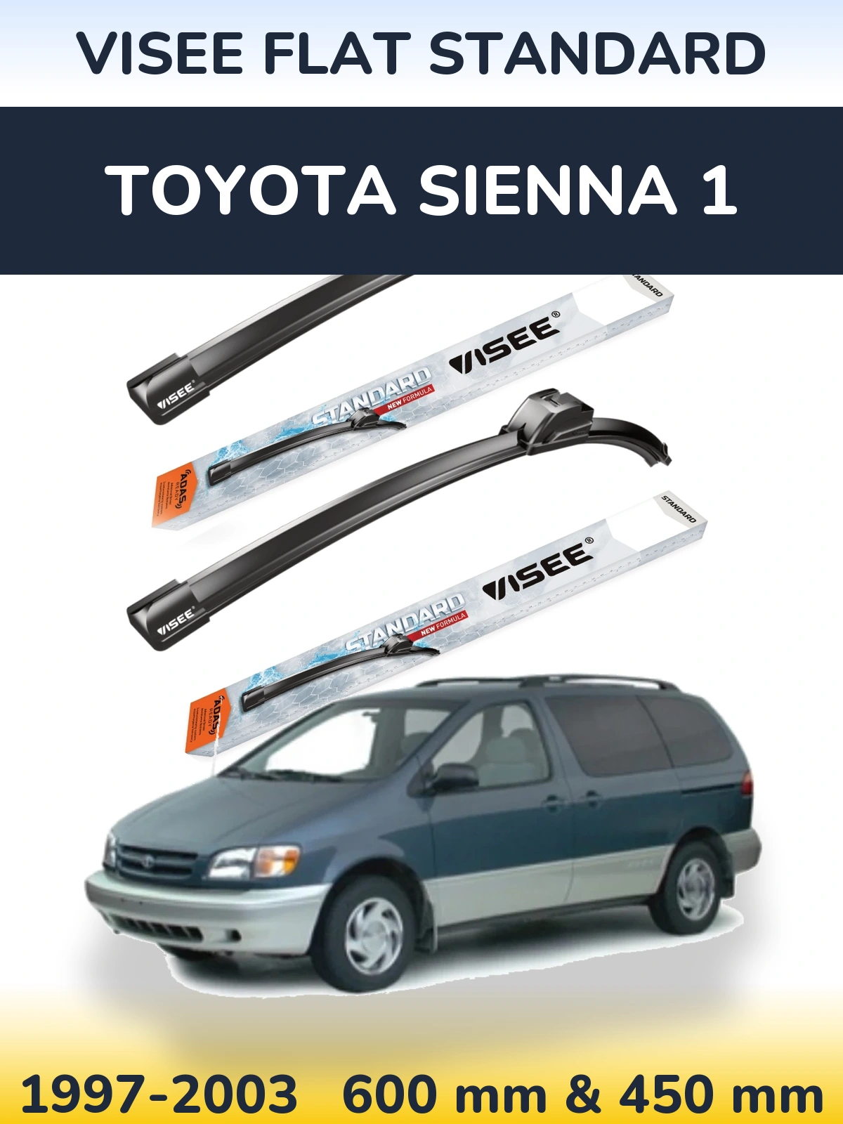 Комплект передних дворников VISEE FLAT STANDARD 600 & 450 мм для Toyota Sienna 1 1997-2003