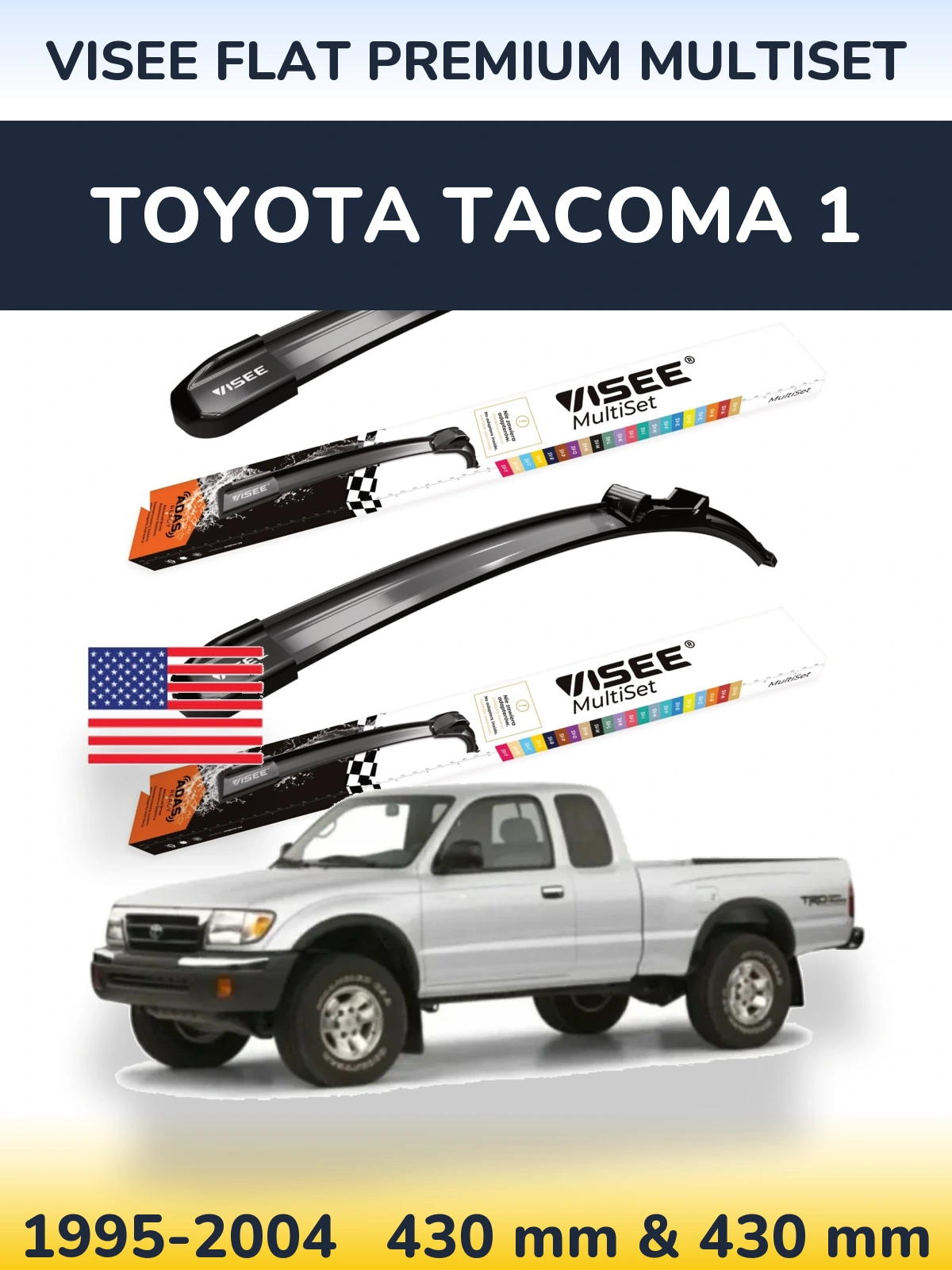 Комплект передніх щіток VISEE FLAT PREMIUM MultiSet 430 & 430 мм для Toyota Tacoma 1 1995-2004