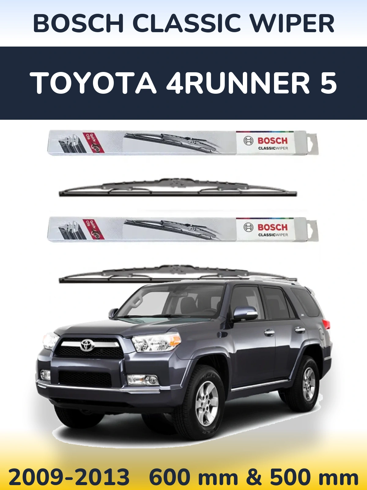Комплект передних дворников BOSCH Classic Wiper 600 & 500 мм для Toyota 4Runner 5 2009-2013