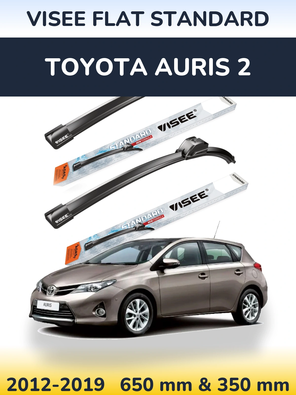 Комплект передних дворников VISEE FLAT STANDARD 650 & 350 мм для Toyota Auris 2 2012-2019