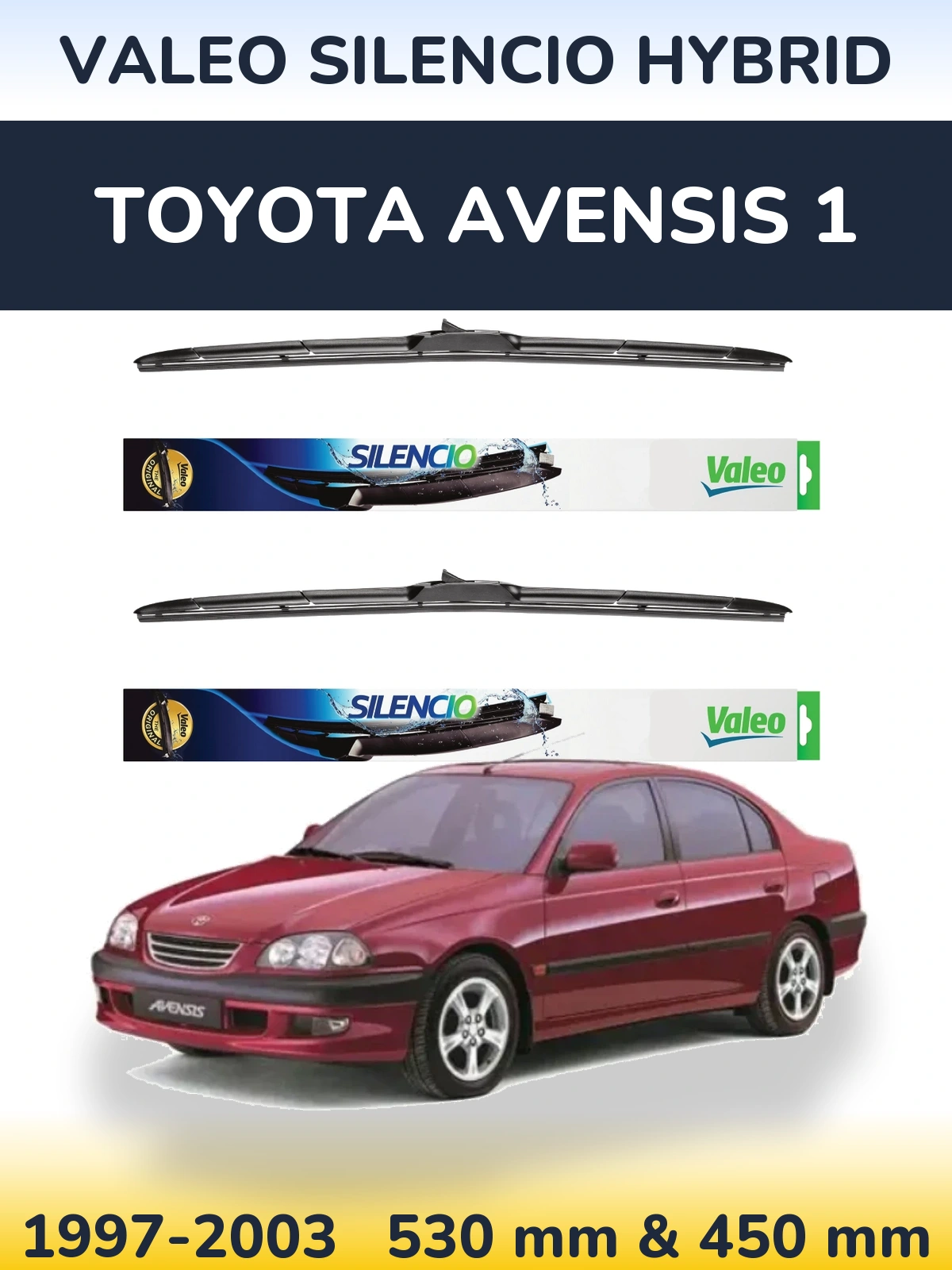 Front wiper blade set Valeo Silencio Hybrid 530 & 450 mm for Toyota Avensis 1 1997-2003