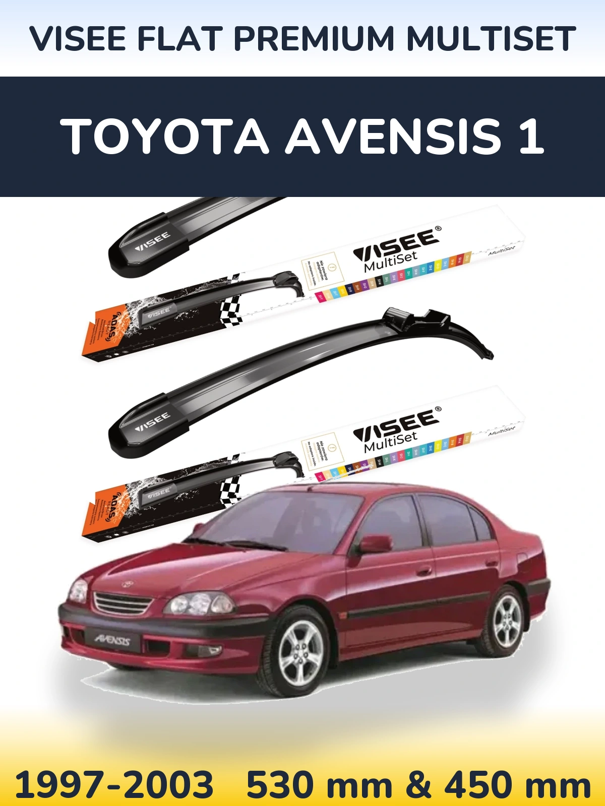 Комплект передніх щіток VISEE FLAT PREMIUM MultiSet 530 & 450 мм для Toyota Avensis 1 1997-2003