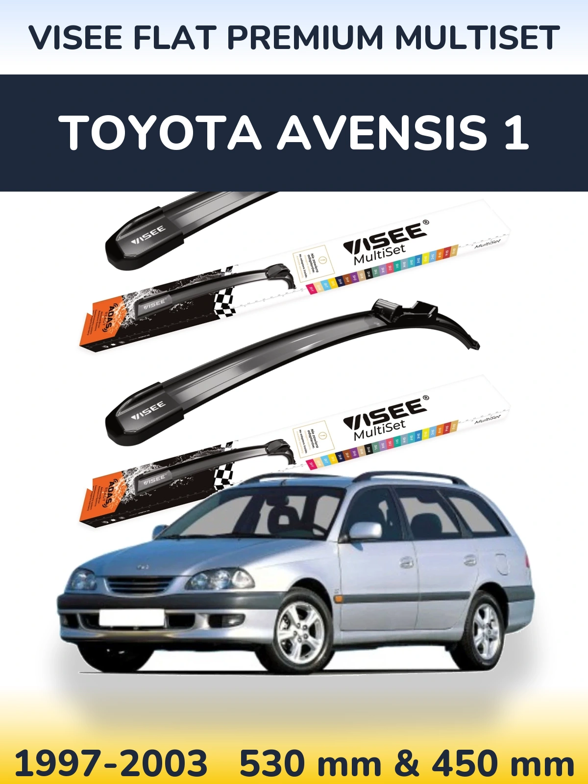 Комплект передних дворников VISEE FLAT PREMIUM MultiSet 530 & 450 мм для Toyota Avensis 1 1997-2003