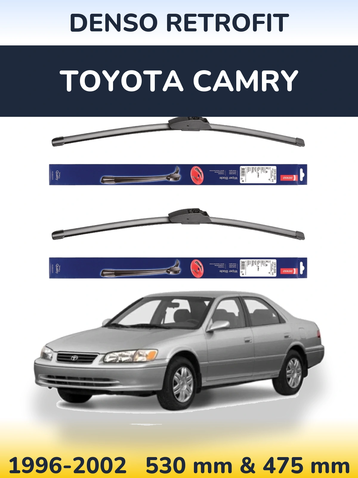 Front wiper blade set Denso Retrofit 530 & 475 mm for Toyota Camry 1996-2002