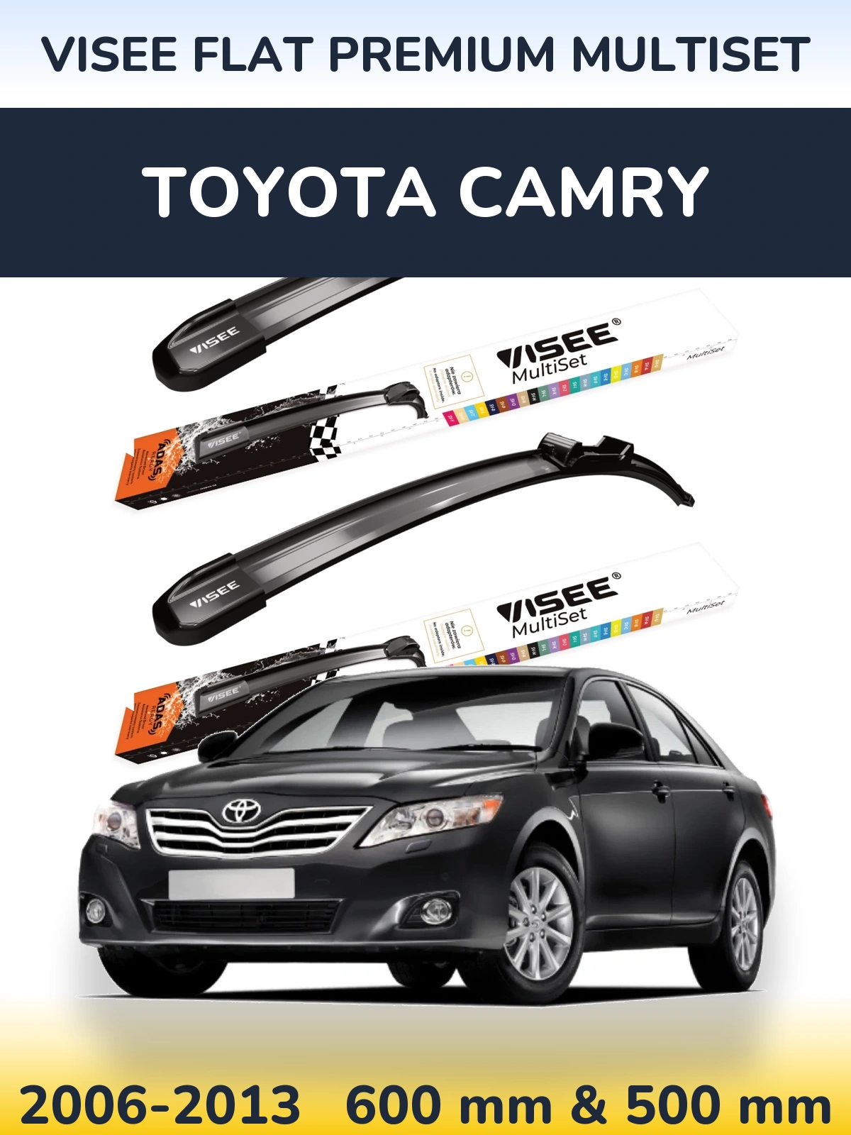 Комплект передних дворников VISEE FLAT PREMIUM MultiSet 600 & 500 мм для Toyota Camry 2006-2013