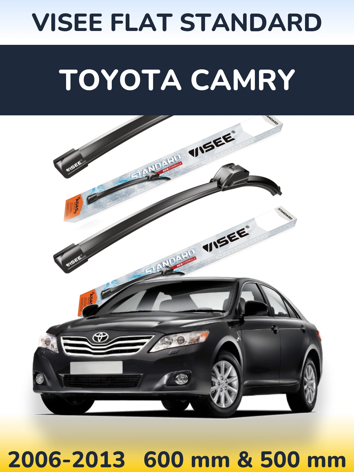 Front wiper blade set VISEE FLAT STANDARD 600 & 500 mm for Toyota Camry 2006-2013