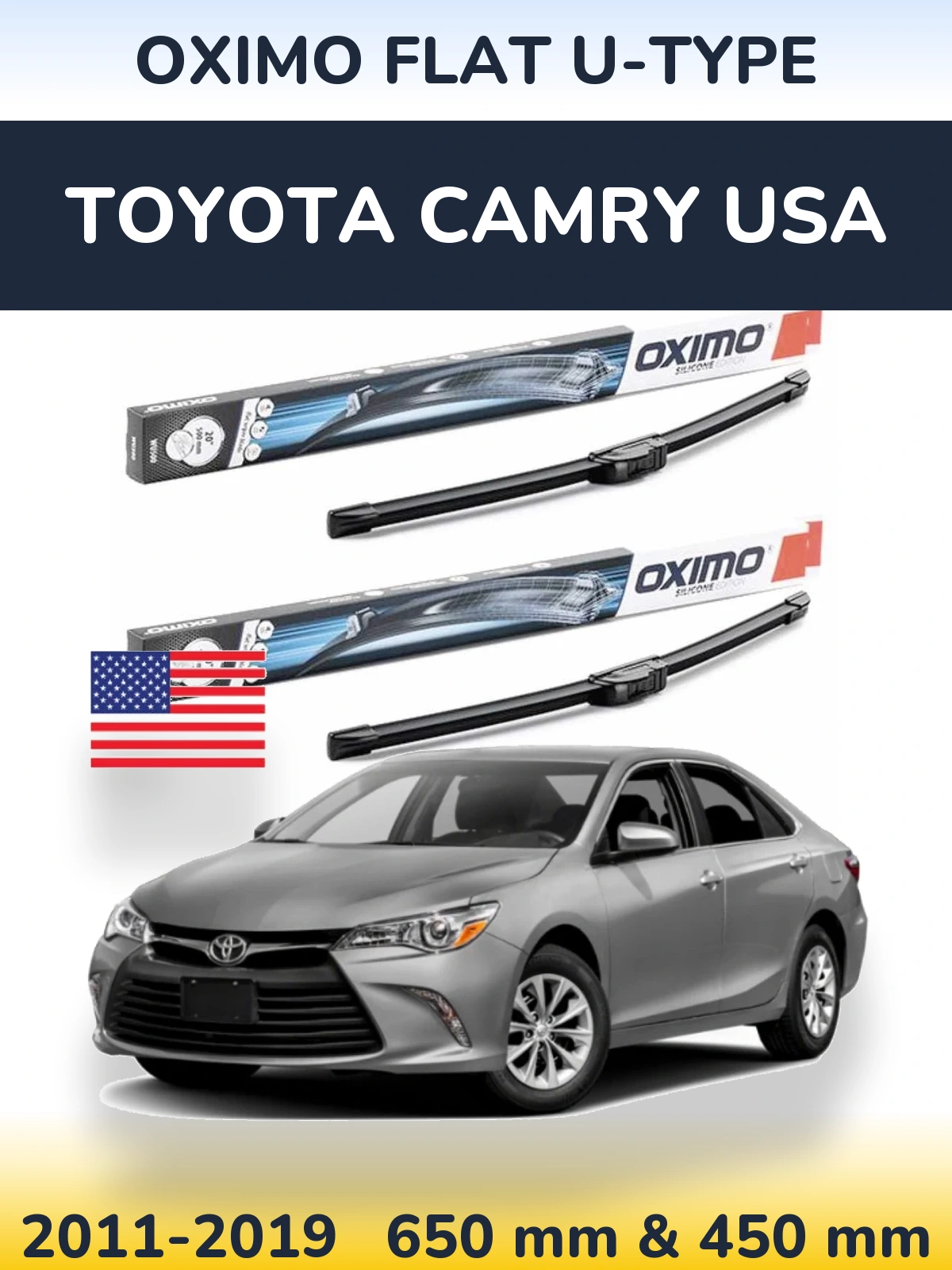 Front wiper blade set Oximo Flat U-type 650 & 450 mm for Toyota Camry USA 2011-2019