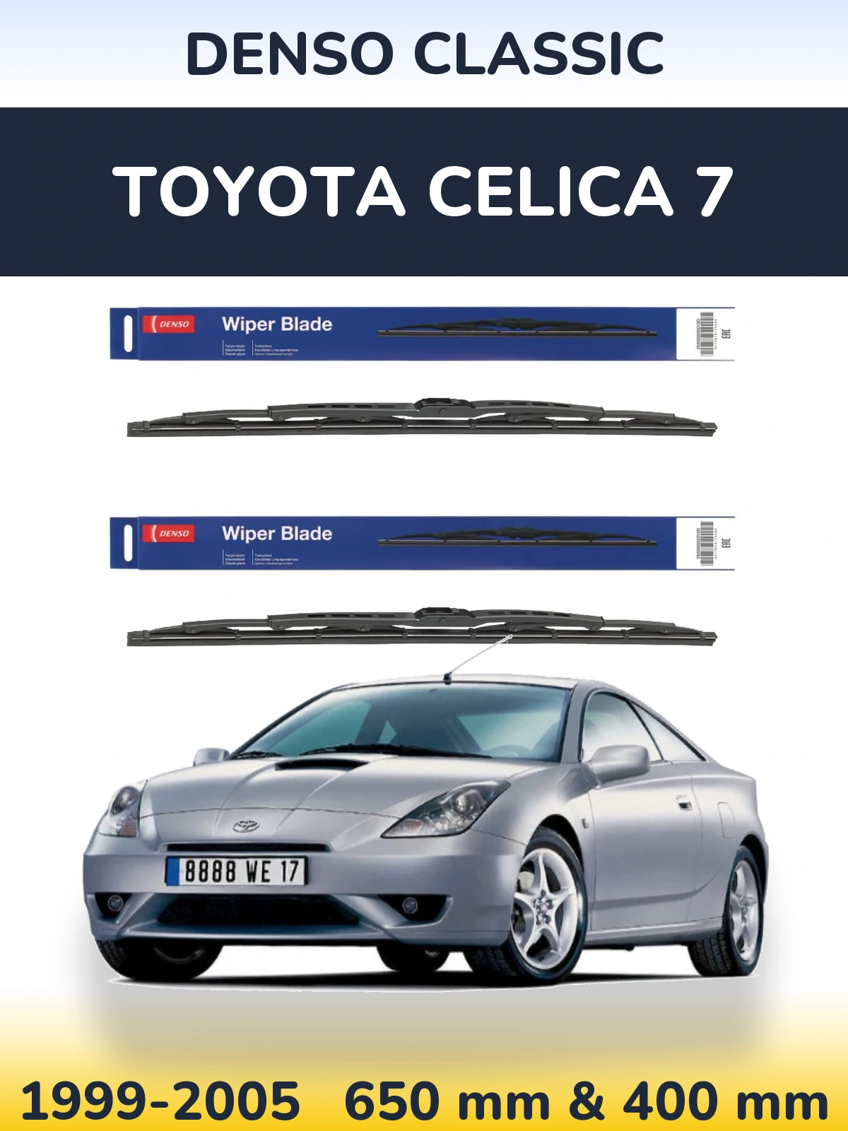 Front wiper blade set Denso Classic 650 & 400 mm for Toyota Celica 7 1999-2005