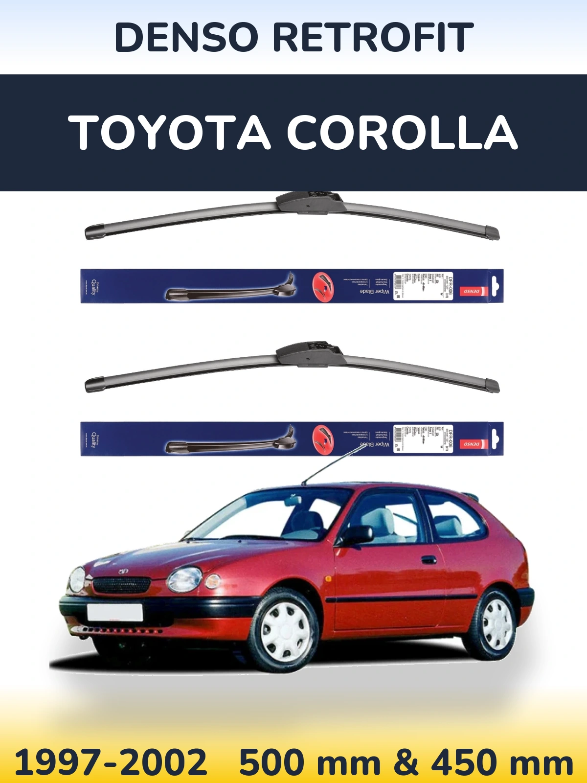 Комплект передніх щіток Denso Retrofit 500 & 450 мм для Toyota Corolla 1997-2002