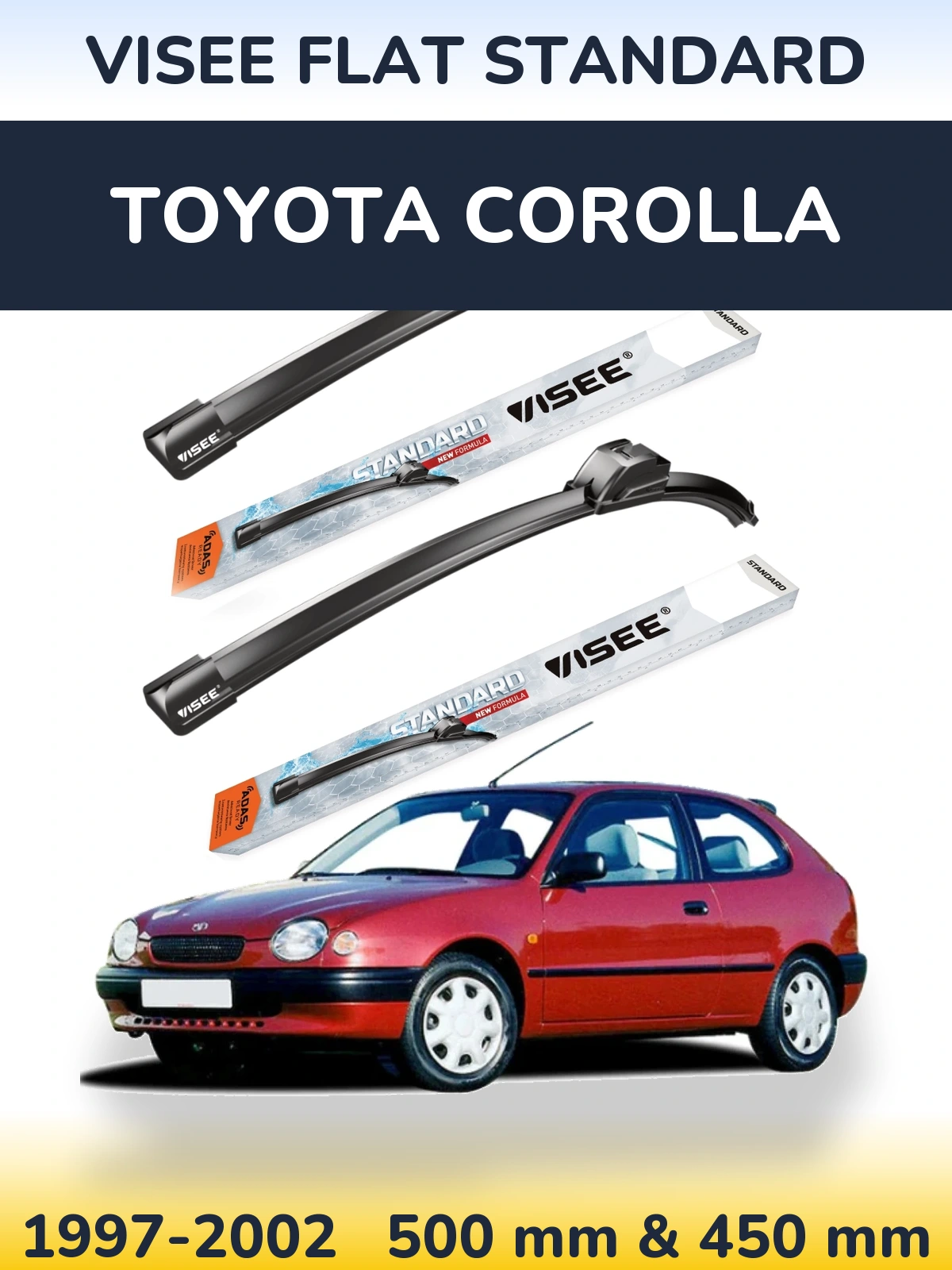 Front wiper blade set VISEE FLAT STANDARD 500 & 450 mm for Toyota Corolla 1997-2002