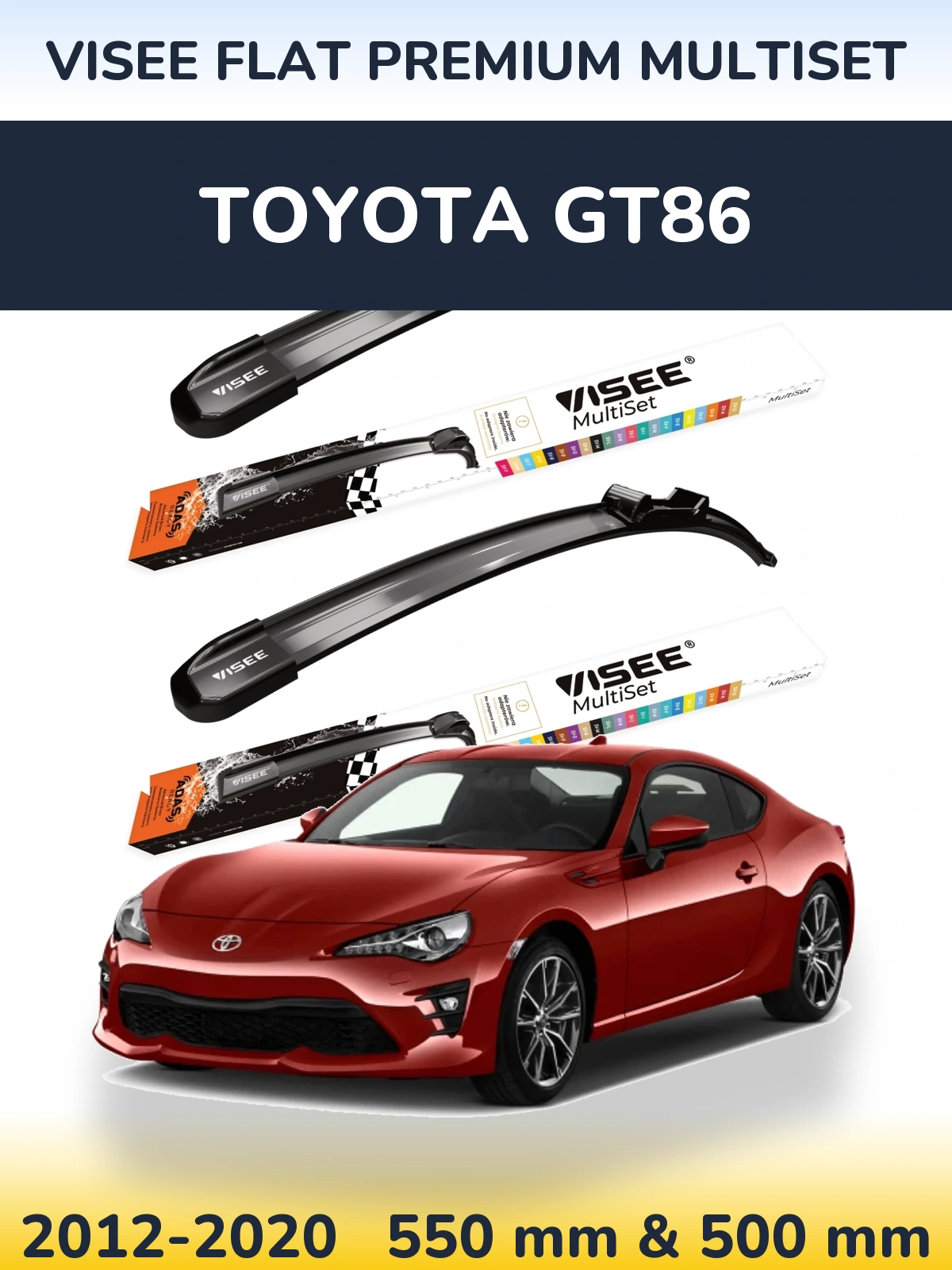Комплект передних дворников VISEE FLAT PREMIUM MultiSet 550 & 500 мм для Toyota GT86 2012-2020