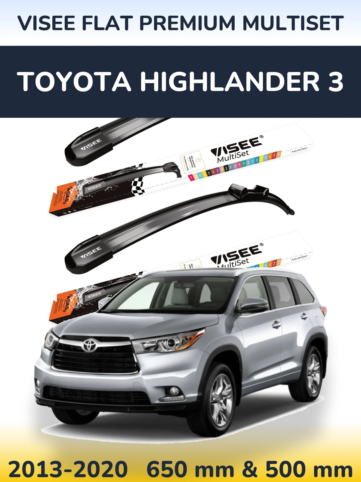 Front wiper blade set VISEE FLAT PREMIUM MultiSet 650 & 500 mm for Toyota Highlander 3 2013-2020