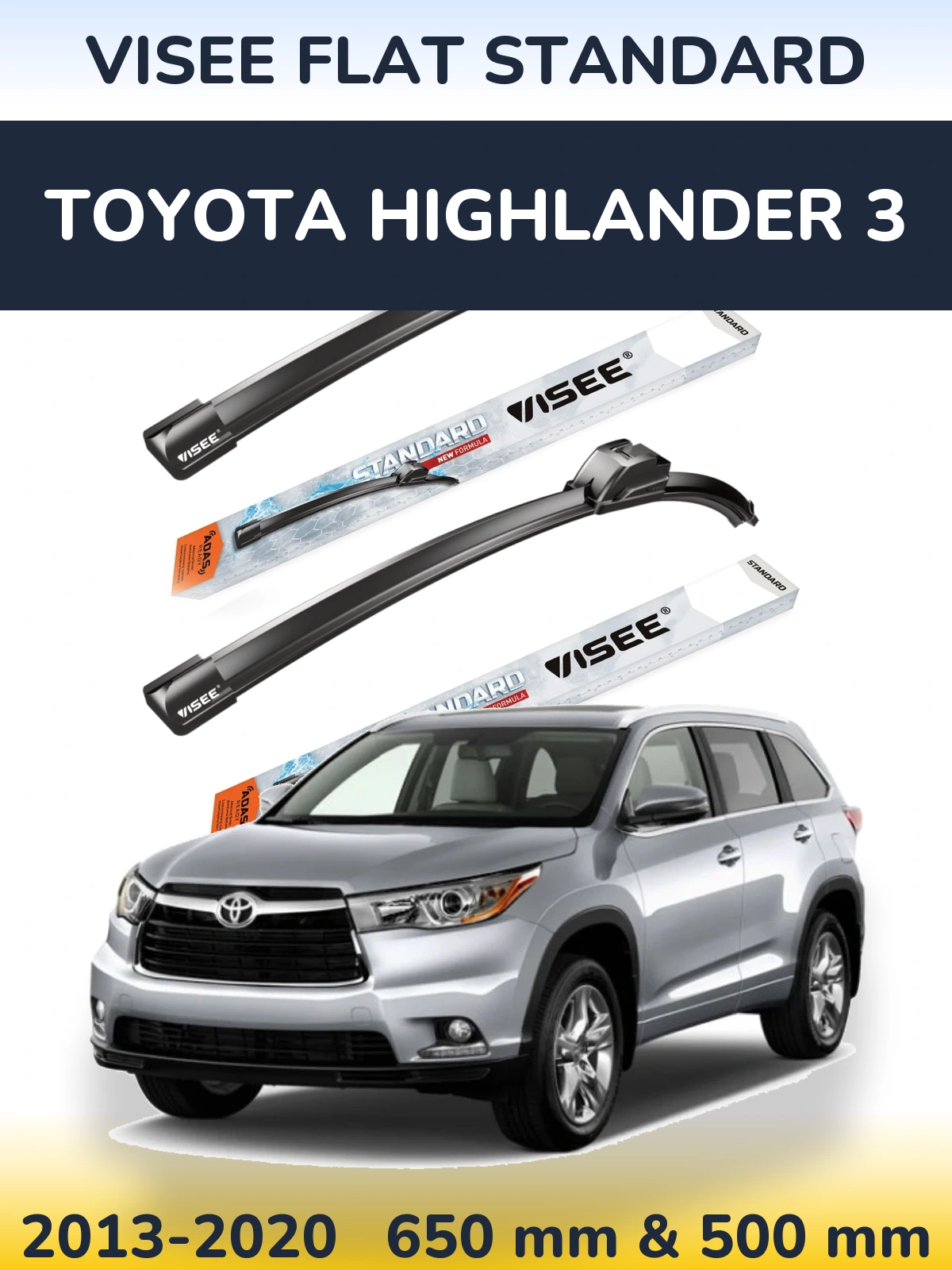 Комплект передніх щіток VISEE FLAT STANDARD 650 & 500 мм для Toyota Highlander 3 2013-2020