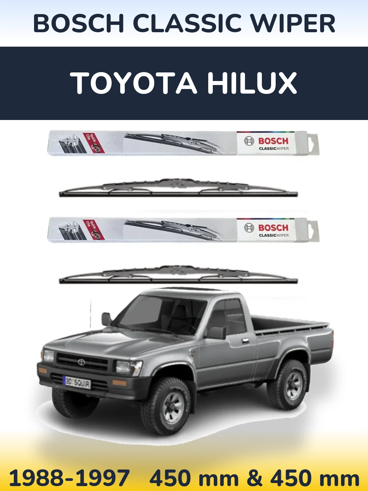 Front wiper blade set BOSCH Classic Wiper 450 & 450 mm for Toyota Hilux 1988-1997