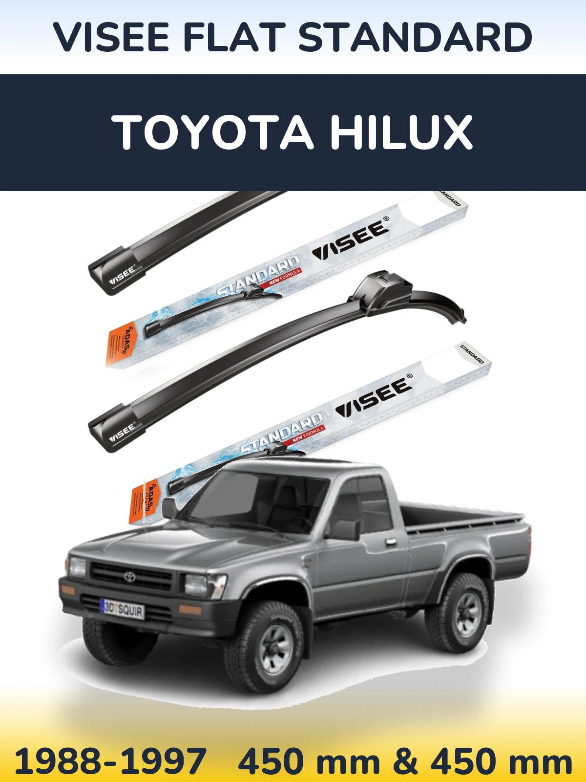Front wiper blade set VISEE FLAT STANDARD 450 & 450 mm for Toyota Hilux 1988-1997
