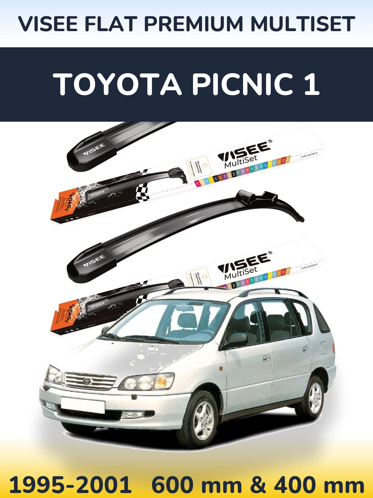 Front wiper blade set VISEE FLAT PREMIUM MultiSet 600 & 400 mm for Toyota Picnic 1 1995-2001