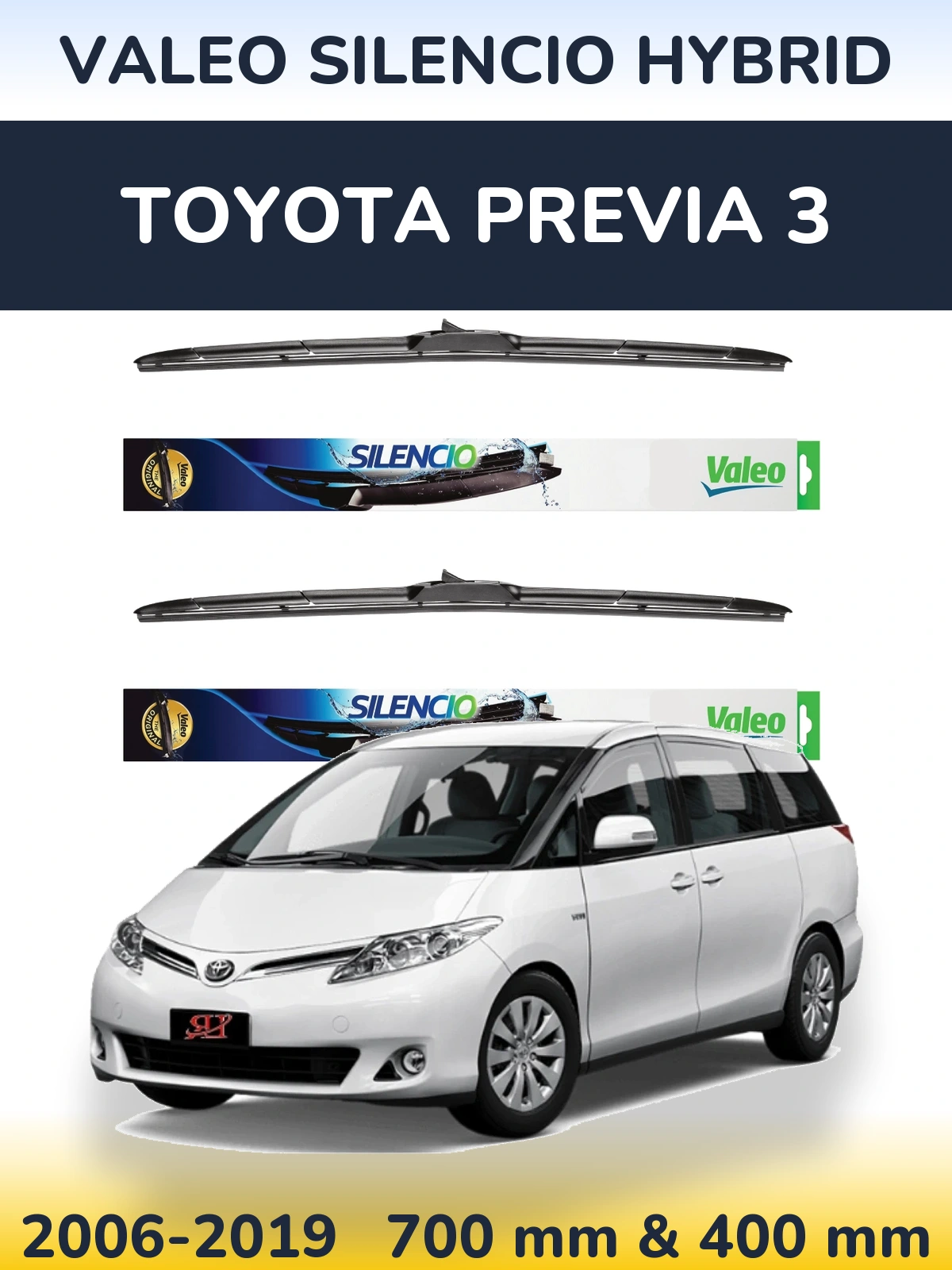 Front wiper blade set Valeo Silencio Hybrid 700 & 400 mm for Toyota Previa 3 2006-2019