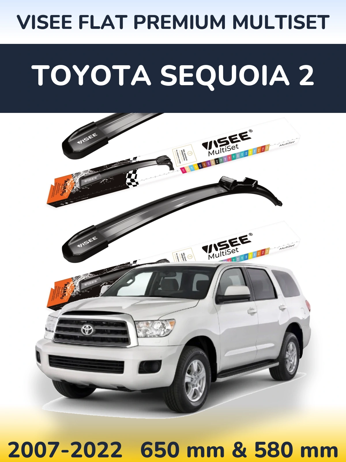 Front wiper blade set VISEE FLAT PREMIUM MultiSet 650 & 580 mm for Toyota Sequoia 2 2007-2022