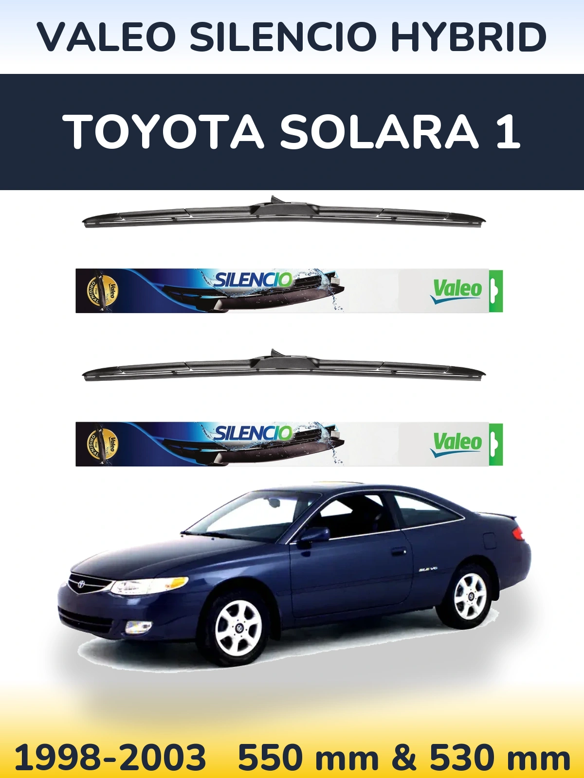 Front wiper blade set Valeo Silencio Hybrid 550 & 530 mm for Toyota Solara 1 1998-2003